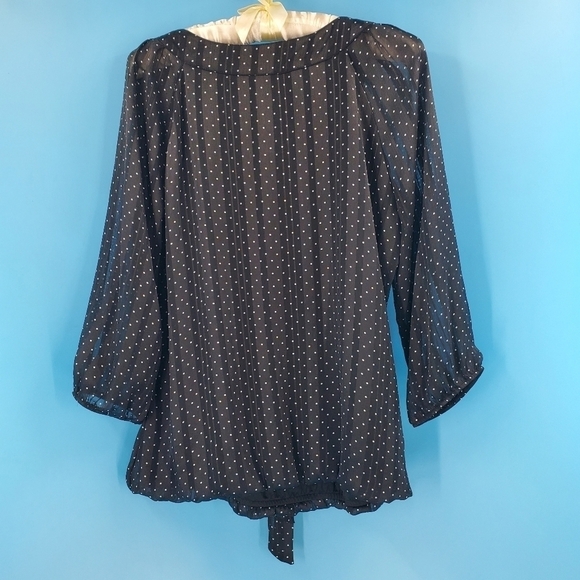 Sara Michelle Petite black polka dot blouse 3/4 sleeves PL - Picture 3 of 12